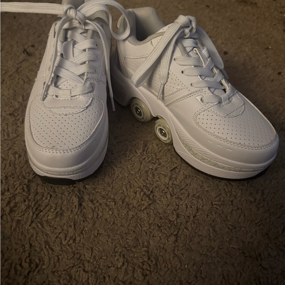 White Roller Shoes with Wheels - Picture 4 of 4
